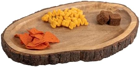 GoCraft Oval Wooden Serving Platter with Tree Bark Edges – Mango Wood
