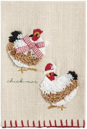 Mud Pie Chicken Embroidered Towel, Decorative Cotton Kitchen Towel