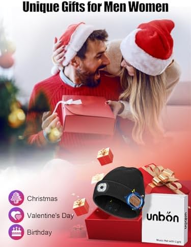 UNBON Bluetooth Beanie for Men, Bluetooth Beanie Hat with Light, Mens