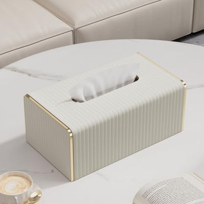 Tissue Box Cover,White Rectangle Leather Tissue Box Holder with