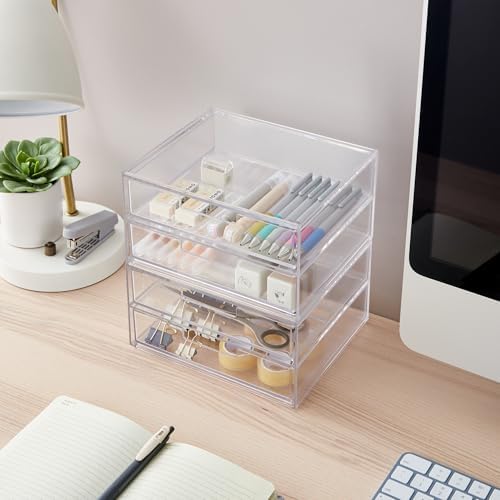 STORi Stackable Desk Drawer Organizer, Clear Pen Pencil Makeup Brush
