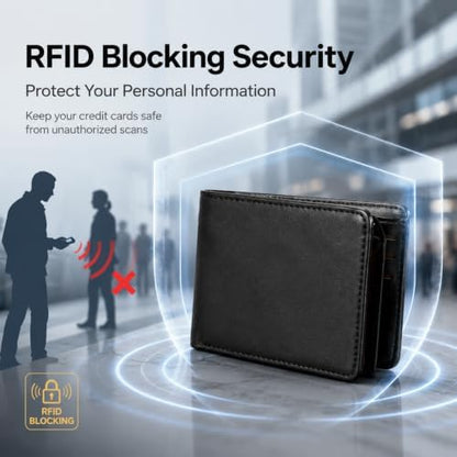 GNDR Wallet For Men Bifold Black RFID Blocking Slim Faux Leather