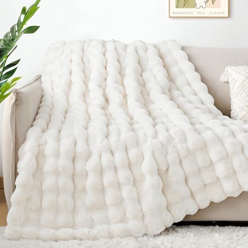 Touchat Luxury 1000GSM Faux Rabbit Fur Throw Blanket, Super Heavy Warm