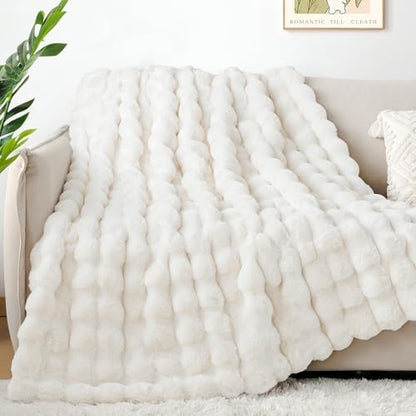 Touchat Luxury 1000GSM Faux Rabbit Fur Throw Blanket, Super Heavy Warm