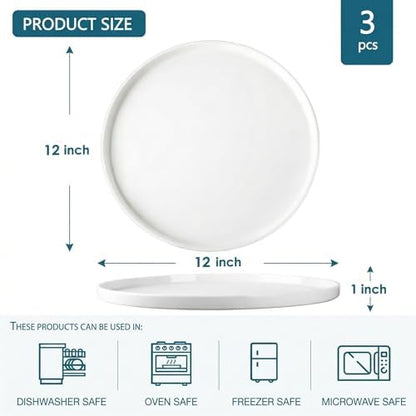 Dizada 12" Round Serving Platters Set of 3 - White Porcelain Serving