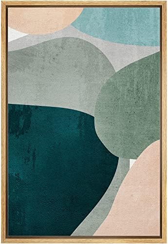 IDEA4WALL Framed Canvas Print Wall Art Pastel Mid-Century Green Tan