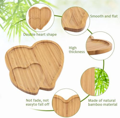 Wooden Serving Tray, Double Heart Shape Cheese Board Platter