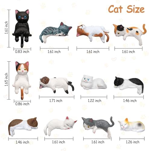 12 Pcs Cat Car Decor Dashboard Accessories, Mini Cat Figurines Cute