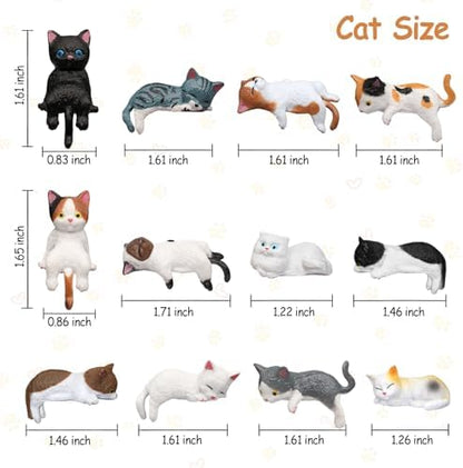 12 Pcs Cat Car Decor Dashboard Accessories, Mini Cat Figurines Cute
