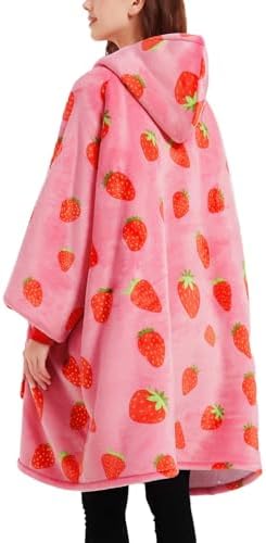 KFUBUO Wearable Blanket Hoodie for Adults With Pocket Strawberry