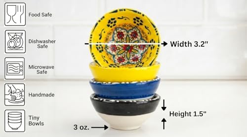 Turkish Ceramic Pinch Bowls Set of 3 – Small Dipping Bowls for