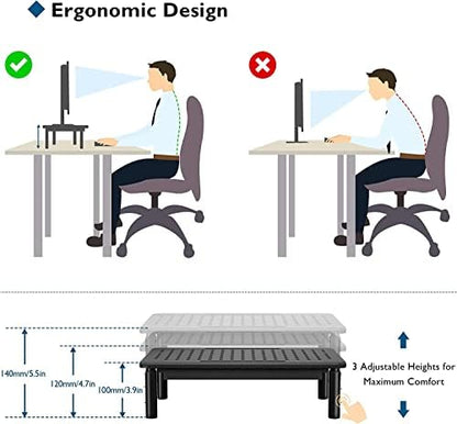 BONTEC 2 Pack Adjustable Monitor Stand Riser with Drawer, Supports