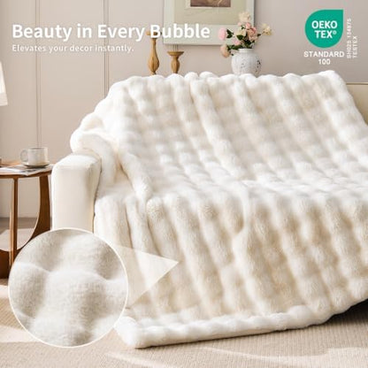 IFNOW Soft Fluffy Faux Fur Throw Blanket for Couch, 50" x60, Cream
