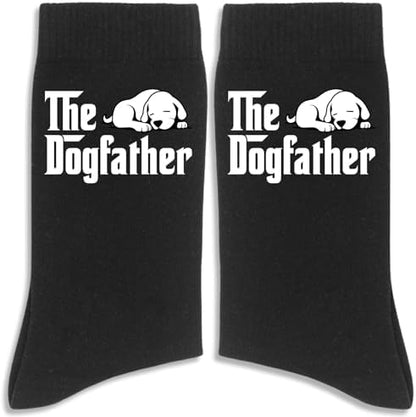 The Dogfather Socks, Dog Dad Gifts, Black Crew Socks for Men, Birthday