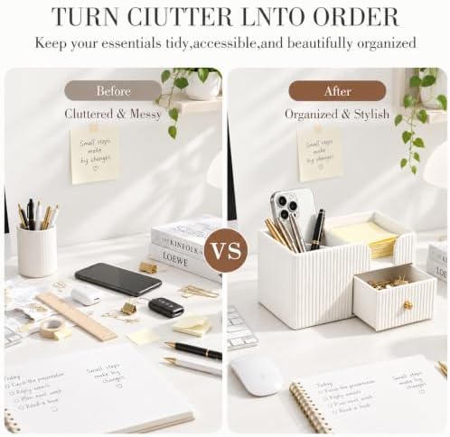 Desk Organizer with Drawer,Pencil Pen Holder for Desk,Sticky Note