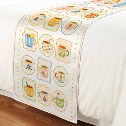 Coffee Mug Bed Runner for Bedroom, Afternoon Tea Cup Flower Stem
