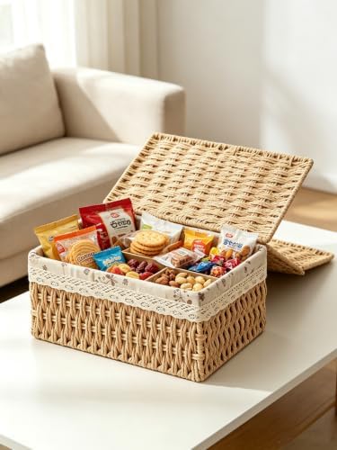 Woven Reusable Storage Basket Tray, Home Desktop Organization Decor