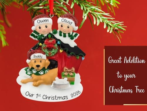 Personalized Couple with Dog Christmas Ornament 2026 | Family of 2