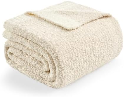 Snuggle Sac Buttery Ivory Throw Blanket for Couch, Reversible Super