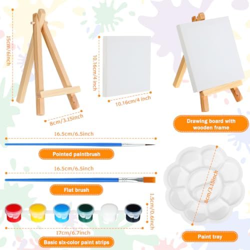 HyDren 24 Sets Kids Art Paint Party Favors 4x4 Canvas Easel Acrylic