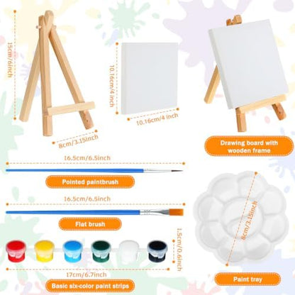 HyDren 24 Sets Kids Art Paint Party Favors 4x4 Canvas Easel Acrylic
