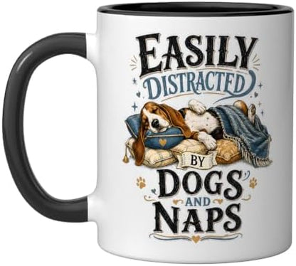 Easily Distracted By Dogs And Naps Gifts Ceramic Mug, Black/White