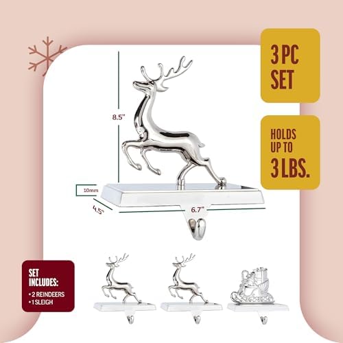 Klikel Reindeer Stocking Holder Set of 3-2D Deer and Sleigh Stocking