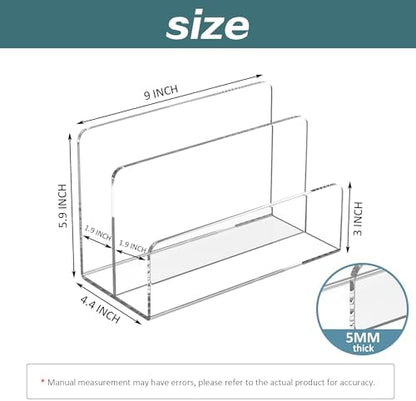 Sezanrpt Acrylic File Holder 2 Compartment, Clear Desk File Organizer