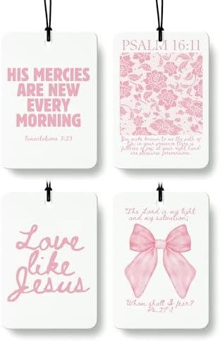 Pink Christian Car Air Freshener 4 Pcs, Girly Pink Bow Floral