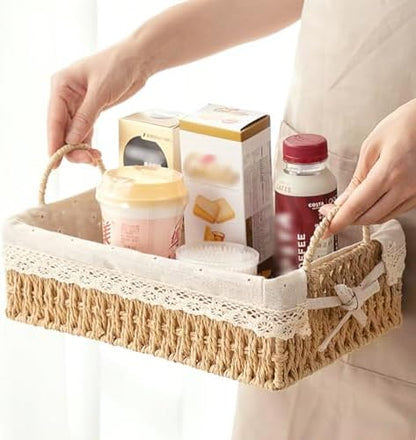 GIB Small Wicker Woven Storage Baskets for Organizing with Handle and
