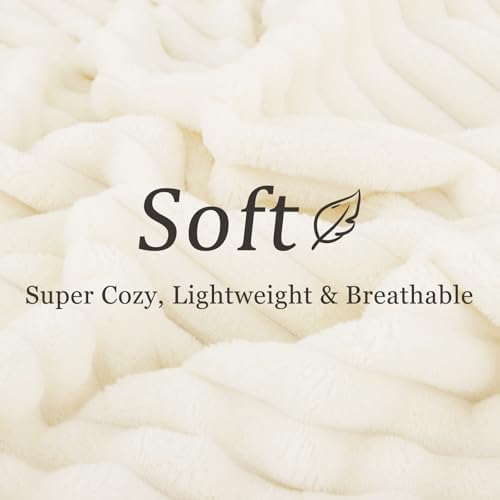 decorUhome Cream White Fleece Throw Blanket 50x60 Inches