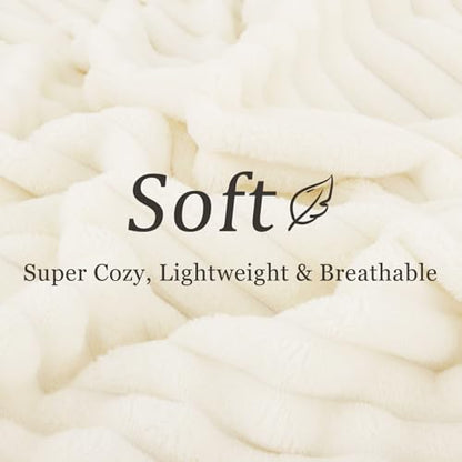 decorUhome Cream White Fleece Throw Blanket 50x60 Inches