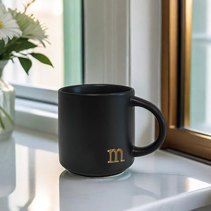 COLLECTIVE HOME Black Ceramic Coffee Mug, 15 oz Golden Monogram Tea