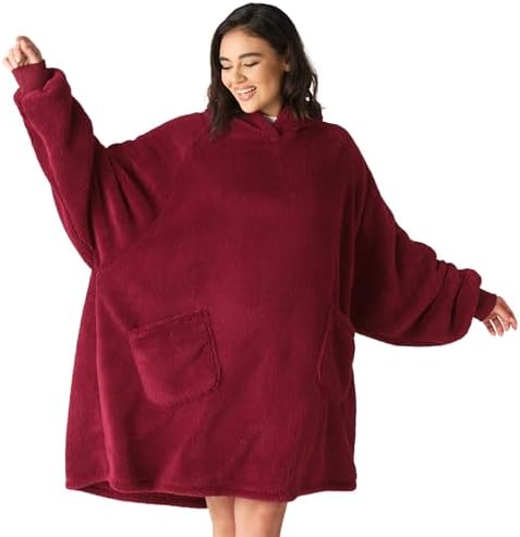Bedsure Soft Wearable Blanket Hoodies for Women, Dark Red, Standard