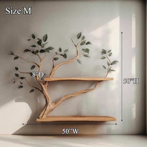 Walnut Floating Shelves Wall Mounted, Handmade Tree Branch Bookshelf