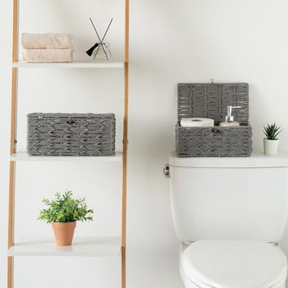 Mkono Storage Basket with Lid, Decorative Bins for Organize, Set of 2
