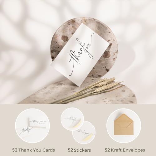 SPIRITDUST 52-pack Thank You Cards Bulk with Kraft Envelopes &