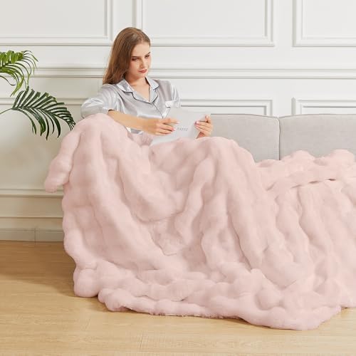 ORINOVA Pink Fluffy Double Sided Blanket for Couch Living Room Faux