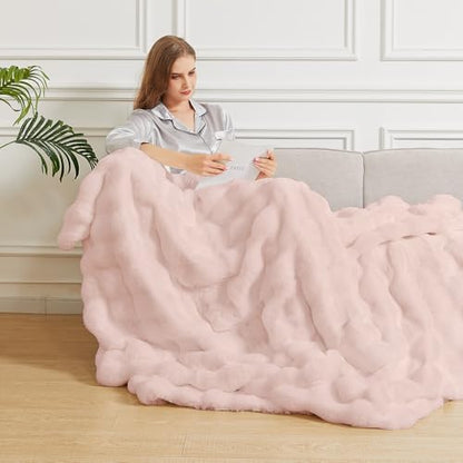 ORINOVA Pink Fluffy Double Sided Blanket for Couch Living Room Faux
