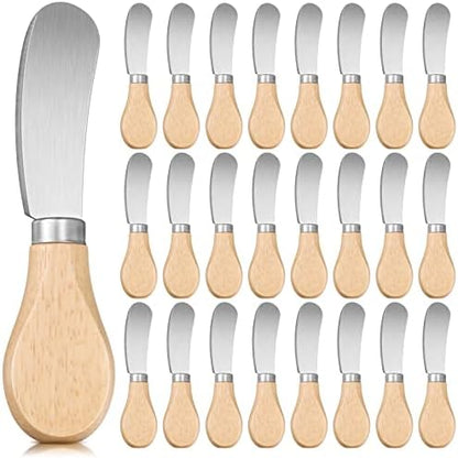 24 Pcs Cheese Spreader Knives Butter, 4.7" Stainless Steel Wood