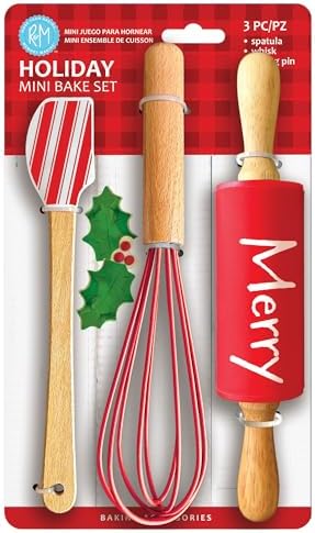 R&M Christmas Holiday 3 Piece Mini Bake Set – Spatula, Whisk & Rolling