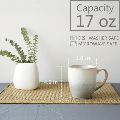 Bosmarlin Ceramic Coffee Mug Set of 4, 17 Oz, Coffee Cups with Big