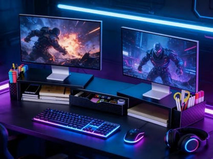 Spacrea Dual Monitor Stand Riser with Drawer and 2 Pen Holders