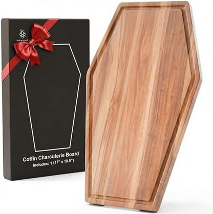 Large Coffin Cutting Board 17x10.5In Gothic Charcuterie Board. Spooky