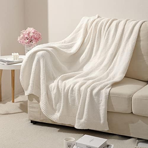 bearberry Knit Throw Blanket 50x60 Cream Super Soft Plush for Couch