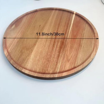 Round Wooden Plates,Acacia Wooden Circle Decorative Serving Trays