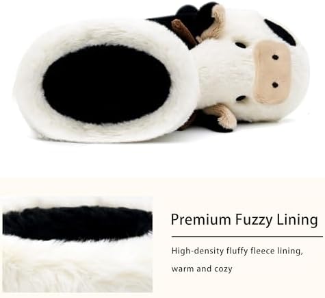 Jerzmy Fuzzy House Cow Slippers for Women Men, Cozy Warm
