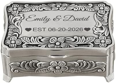 Personalized Rectangle Wedding Ring Box with Name & Date, Small