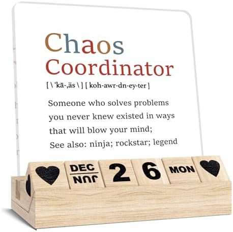 Chaos Coordinator Desk Decor Gifts, Wooden Block Perpetual Calendar