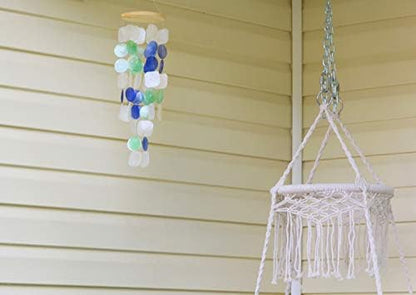 Beachcombers Capiz Sea Shell Decorative Blue and White Wind Chime